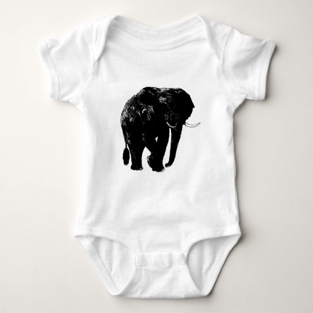 Body Para Bebê Silhouette de Elefante Preto (Frente)