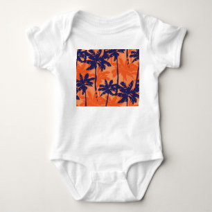 Body Para Bebê Silhueta azul de palma, fundo laranja