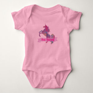Body Para Bebê Silhuette Abstrato Unicorn de Pastel rosa rosa