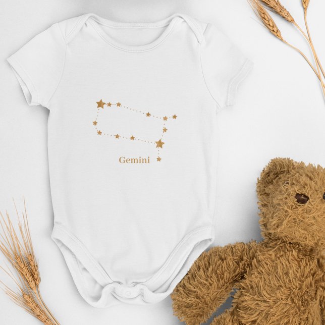Body Para Bebê Símbolo Zodiac Moderno Gemini Dourado | Ar de elem (Criador carregado)