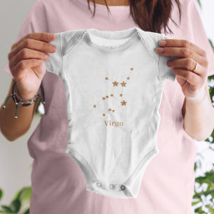 Body Para Bebê Símbolo Zodiano Moderno Dourado Virgo   Elemento T