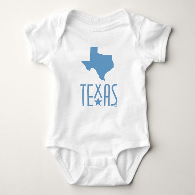 Body Para Bebê Símbolos do Texas, estado do Texas, azul (Frente)