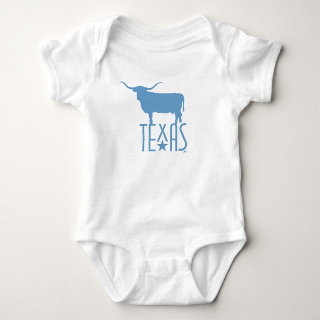 Body Para Bebê Símbolos do Texas, Longhorn, azul (Frente)
