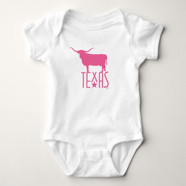 Body Para Bebê Símbolos do Texas, Longhorn, rosa (Frente)