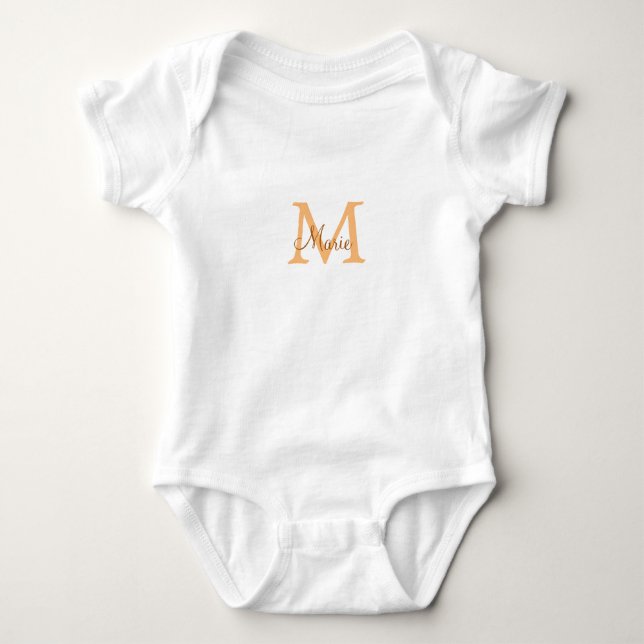 Body Para Bebê simple minimal add name monogram orange brown  thr (Frente)