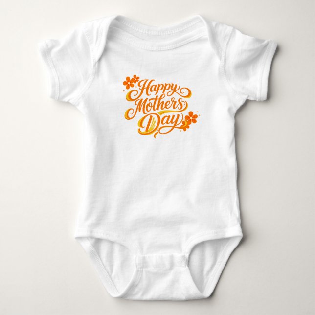 Body Para Bebê Simples Calligrafia Floral do Dia das Mães Feliz | (Frente)