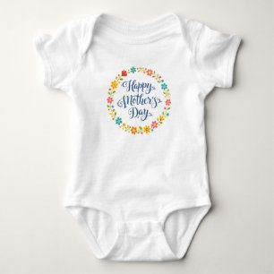 Body Para Bebê Simples Feliz Dia das Mães Caligrafia Floral   