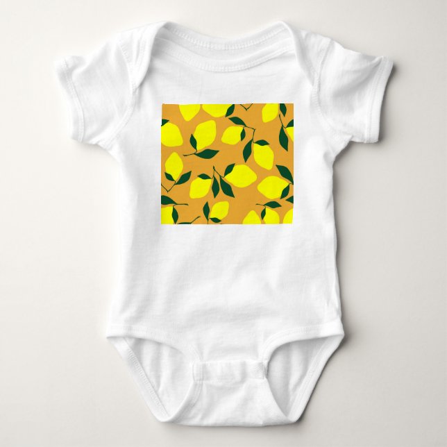 Body Para Bebê Simples padrão de limão, fundo laranja. (Frente)