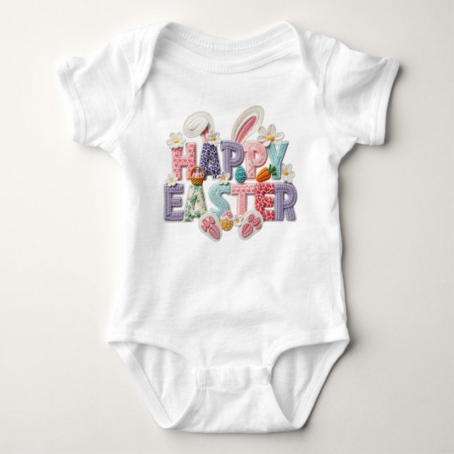 Body Para Bebê Simulated Latch Style Yarn Happy Easter  (Frente)