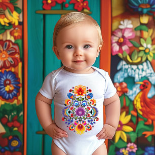 Body Para Bebê Sinfonia Floral Polonesa: Wycinanki Blossoms