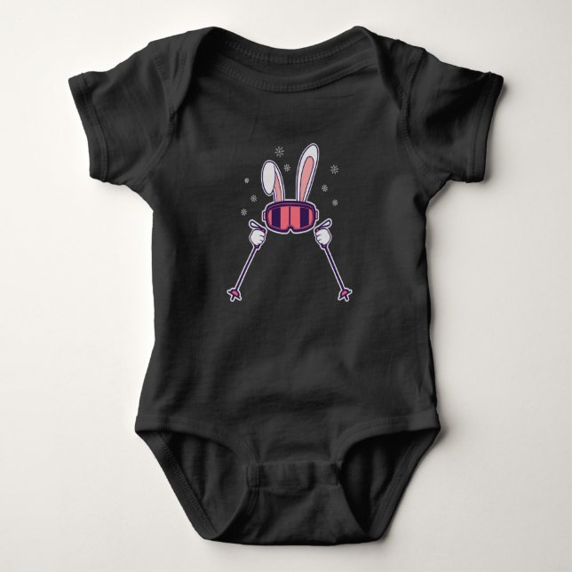 Body Para Bebê Skiing Rabbit with ski poles and ski goggles (Frente)