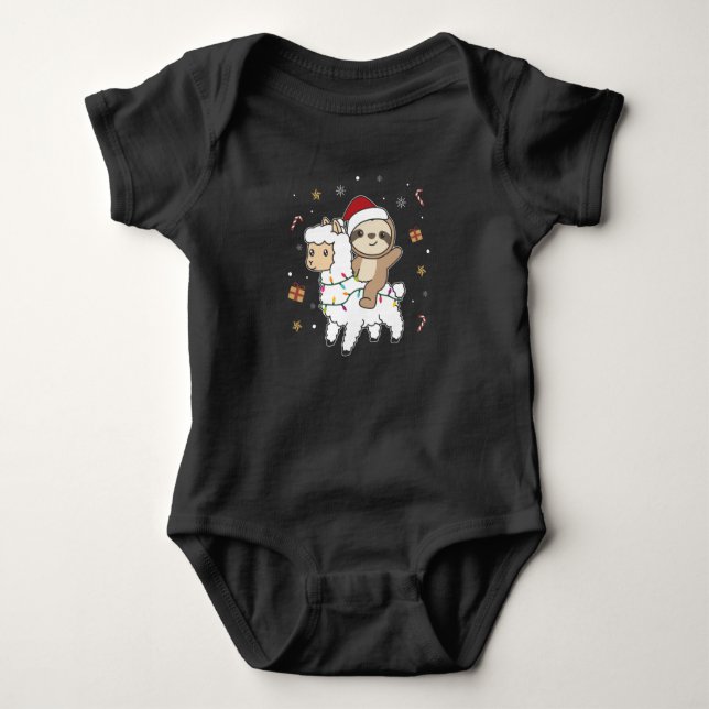 Body Para Bebê Sloth Lama Natal Snow Animais De Inverno (Frente)