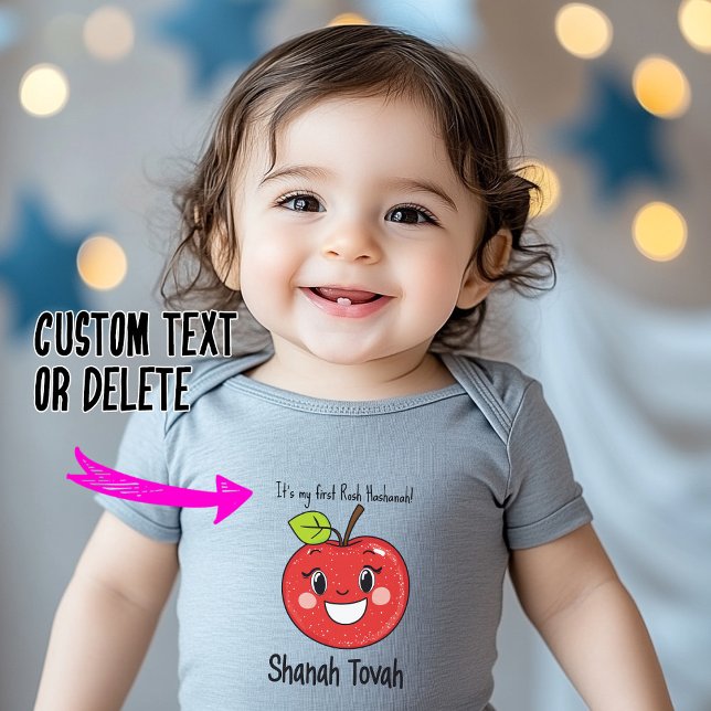 Body Para Bebê 🍎 Smiling Apple Delight com texto personalizado (🍎Smiling Apple Delight with custom text Baby Bodysuit)