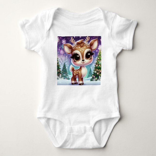 Body Para Bebê Snowflake Sparkle Baby Reindeer (Frente)