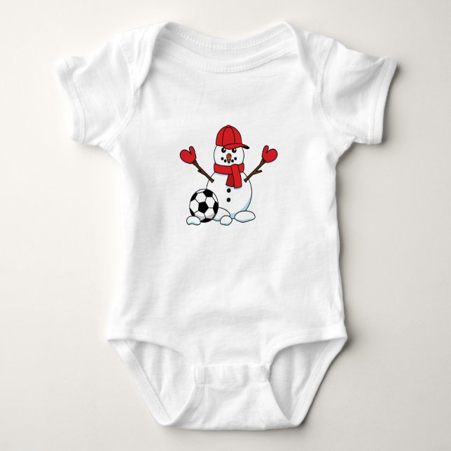 Body Para Bebê Snowman engraçado com bola de futebol (Frente)
