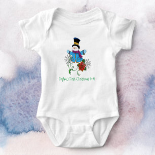 Body Para Bebê Snowman Snowflakes Poinsettia