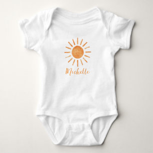 Body Para Bebê Sol Boho Personalizado Fofo Amarelo Laranja Sunshi