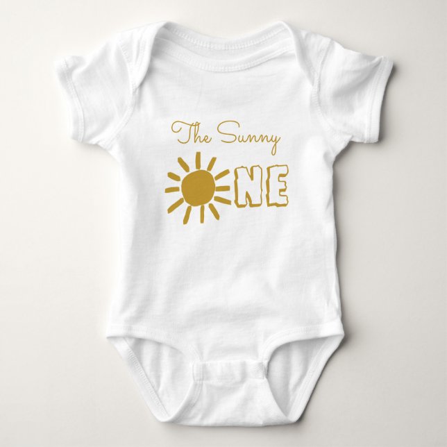 Body Para Bebê Sol de bebê primeiro aniversario personalizado, fe (Frente)