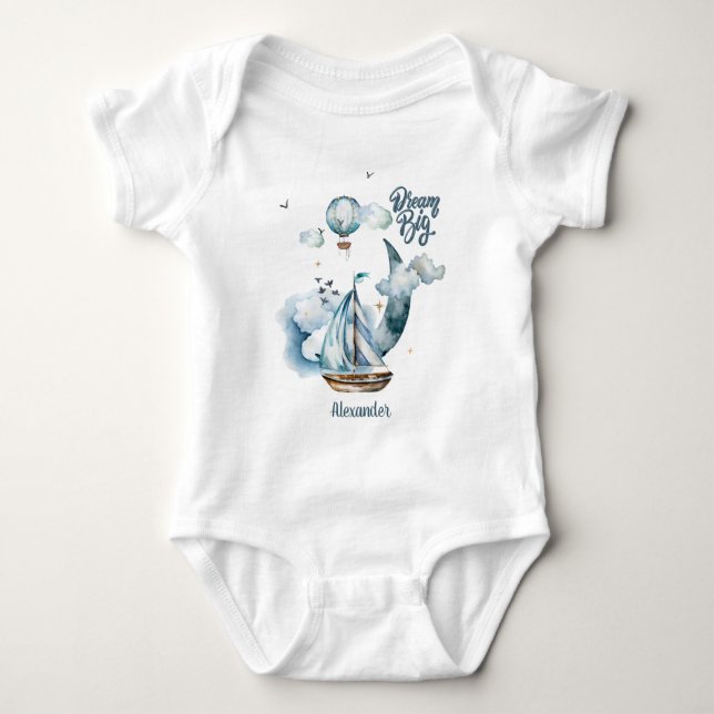 Body Para Bebê Sonhe Grande Navio no oceano Personalizável (Frente)