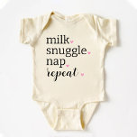 Body Para Bebê Sono de leite Repete-se Minimalista Engraçado<br><div class="desc">Esta Camisa Possui um Design de texto Minimalista Engraçado,  diz Repetite de Nap de Encolher Leite. Melhor Prop Foto de Anúncio do Bebê.</div>