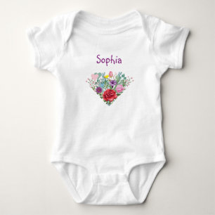 Body Para Bebê Sophia Personalizar Flores de Nome Gira 2 Coraçõ