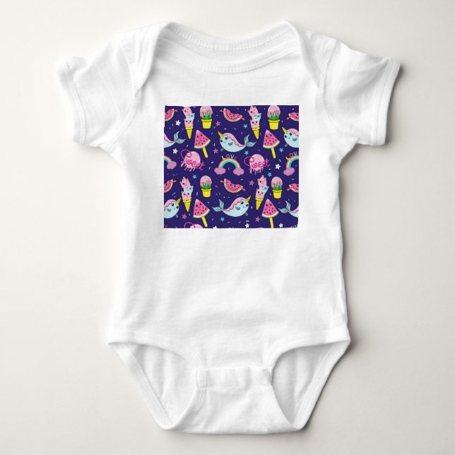 Body Para Bebê Sorvete: Bonito sem costura (Frente)