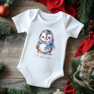 Body Para Bebê Sou Água Cute Aguarela Férias de Inverno Pinguim