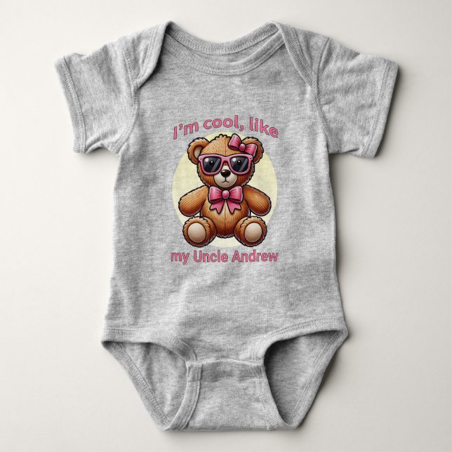 Body Para Bebê Sou Legal Urso de Teddy com Arco Rosa Personalizáv (Frente)