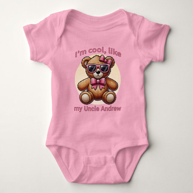 Body Para Bebê Sou Legal Urso de Teddy com Arco Rosa Personalizáv (Frente)