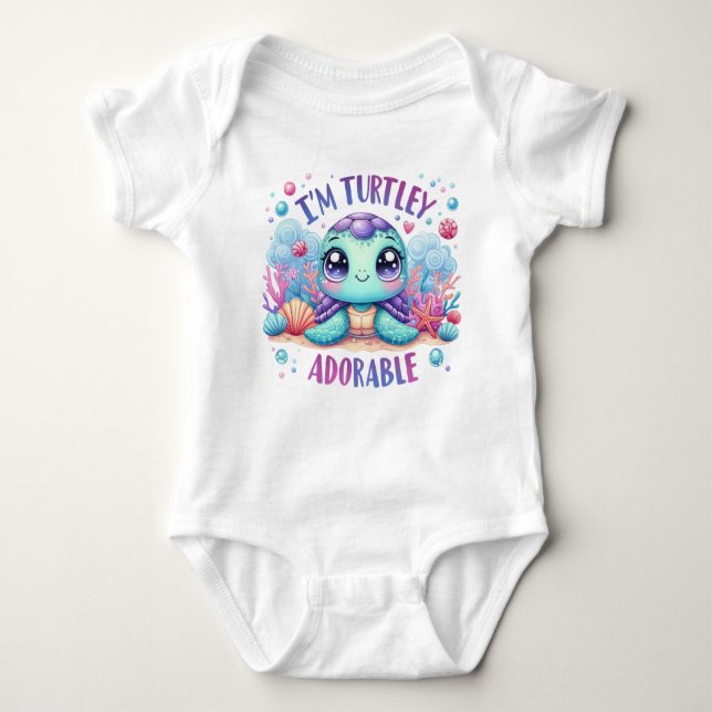 Body Para Bebê "Sou Turtley Adorable" Bebê Jersey Bodyfato (Frente)