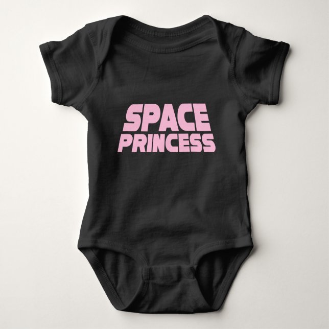 Body Para Bebê Space Princess - Bebê Jersey Bodyfit (Preto) (Frente)