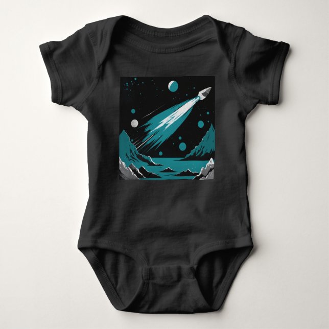 Body Para Bebê Space Rocket – Grey & Blue Baby Bodysuit (Frente)