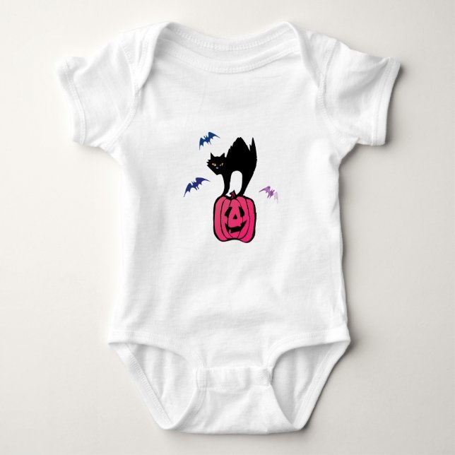 Body Para Bebê Spooky Cat Halloween Pumpkin Pop Art (Frente)