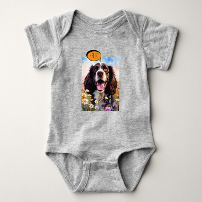 Body Para Bebê Springer Spaniel Alegre em Aquarela (Frente)