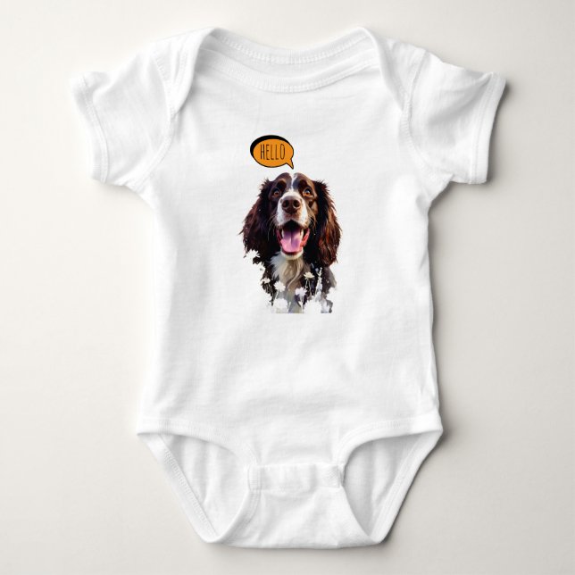 Body Para Bebê Springer Spaniel Alegre em Aquarela (Frente)