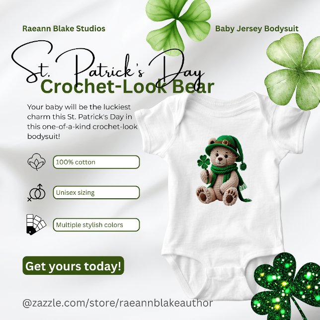 Body Para Bebê St. Patrick's Day Crochet-Look Bear  (Criador carregado)