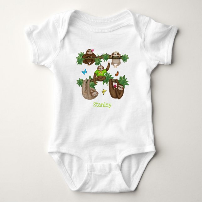 Body Para Bebê Stanley Sloth personalizou o macacão verde para be (Frente)