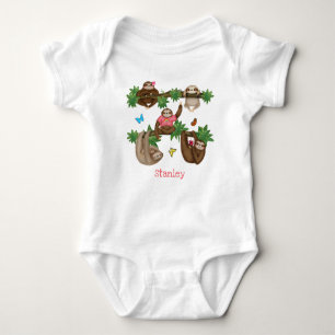 Body Para Bebê Stanley Sloth personalizou um macacão rosa para be