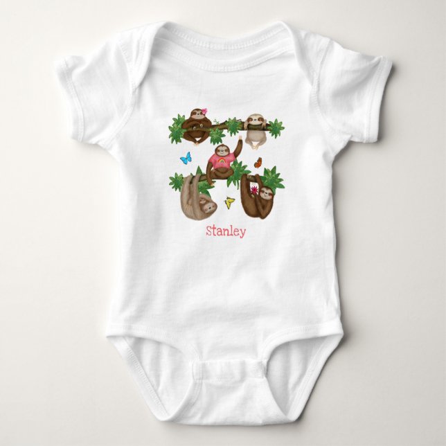 Body Para Bebê Stanley Sloth personalizou um macacão rosa para be (Frente)
