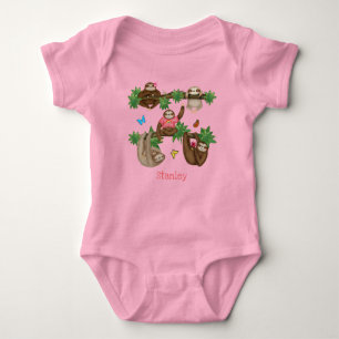 Body Para Bebê Stanley Sloth personalizou um macacão rosa para be