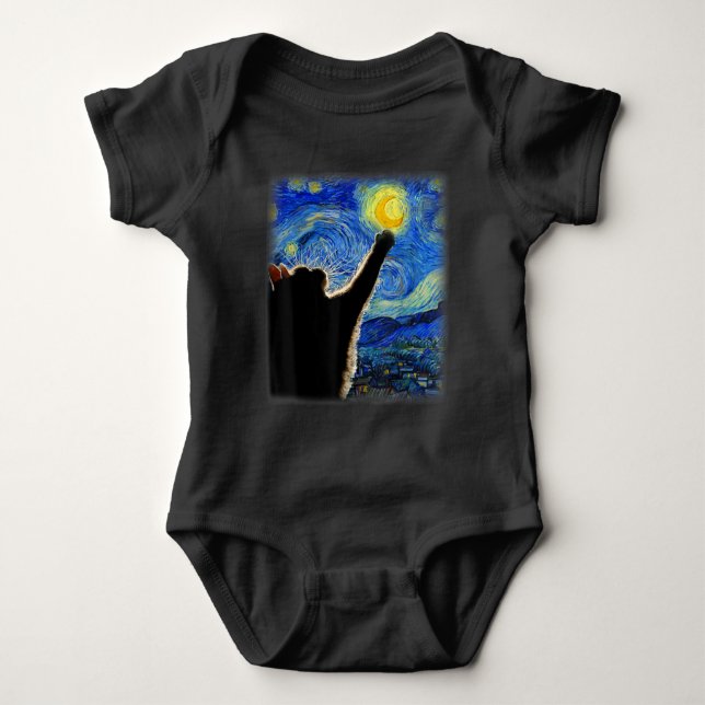 Body Para Bebê Starnight Cat, Van Gogh Cat Lover Cat Mãe Pai (Frente)