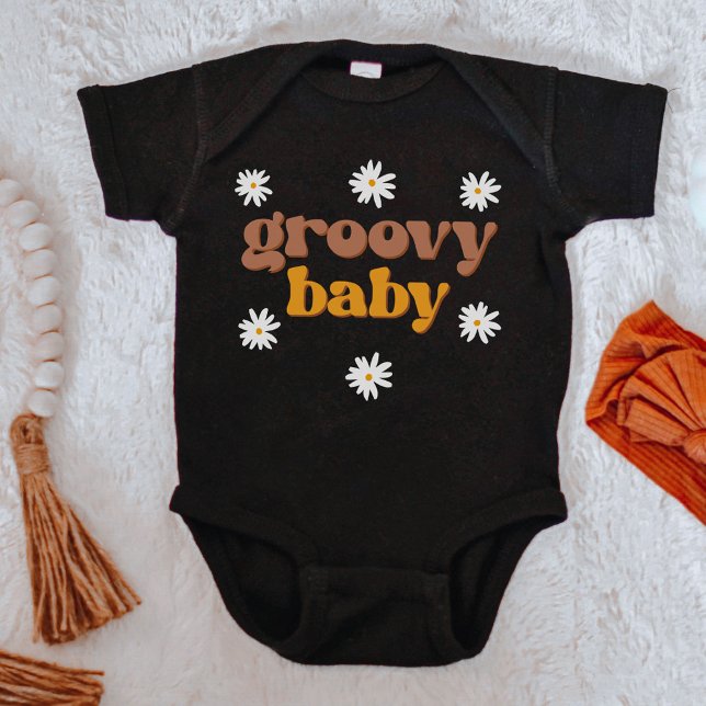 Body Para Bebê STEVIE Retro 70 Mostarda Daisy Groovy Baby B (Criador carregado)
