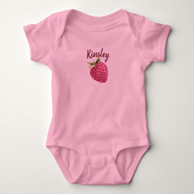 Body Para Bebê Strawberry Aquarela Forma personalizável para bebê (Frente)