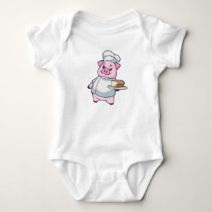 Body Para Bebê Suíno como cozinheiro com Púltimo e Bolo