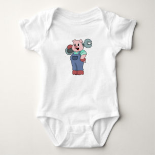 Body Para Bebê Suíno como mecânico com chave inglesa