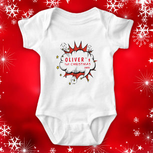 Body Para Bebê Super Herói Bebê do Primeiro Natal Quadrinho
