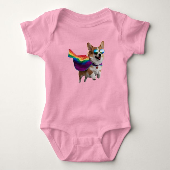 Body Para Bebê Super-herói Corgi Fofo  (Frente)