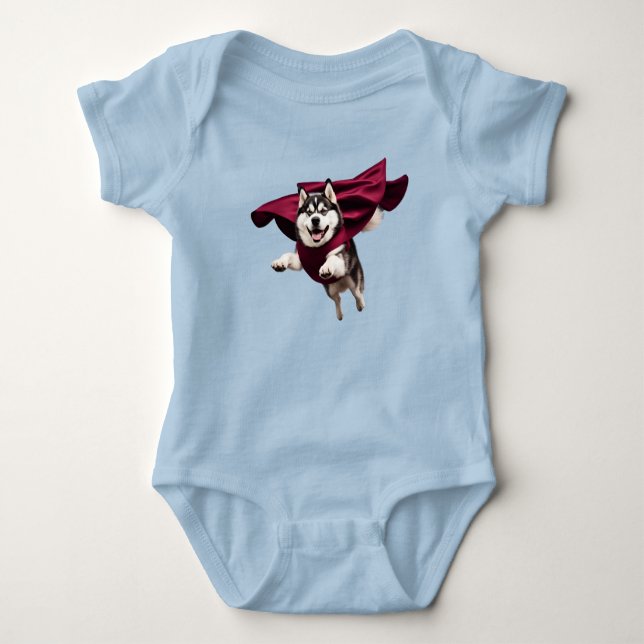 Body Para Bebê Super-herói Fofo Malamute  (Frente)