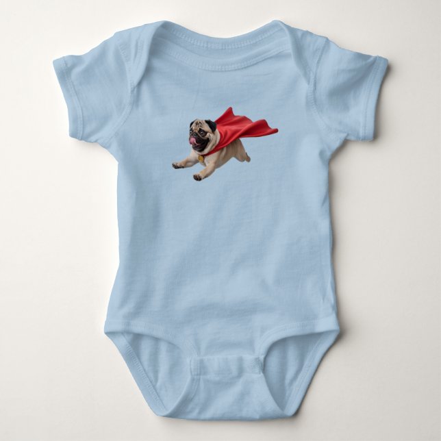 Body Para Bebê Super-herói Pug Fofo (Frente)