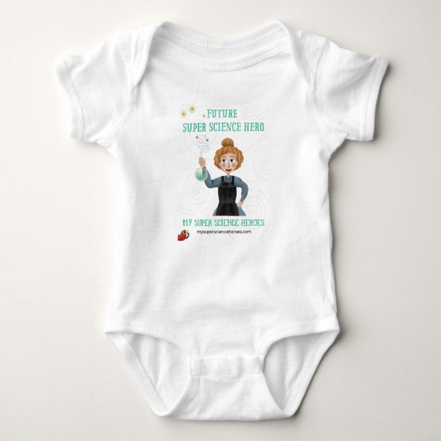 Body Para Bebê Super Science Baby Bodysuit - Marie Curie (Frente)